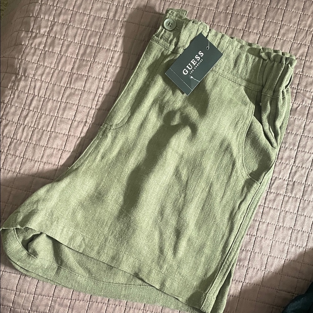 GUESS Light Olive Green Casual Linen-Blend Skirt